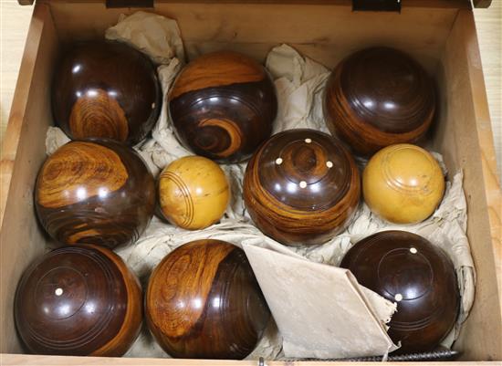 A cased set of bowls